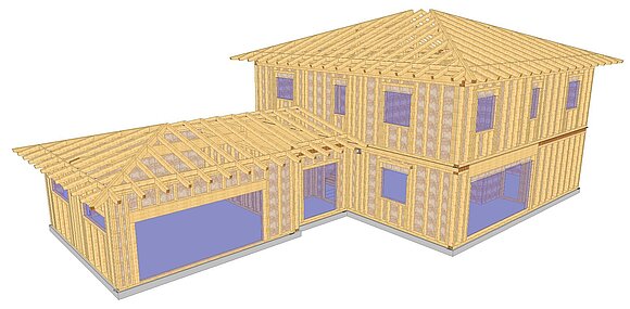 Projekte in Holzrahmenbauweise, Altbausanierung, klassische Zimmerer-Arbeiten und vieles mehr digitales Modell eines Hauses